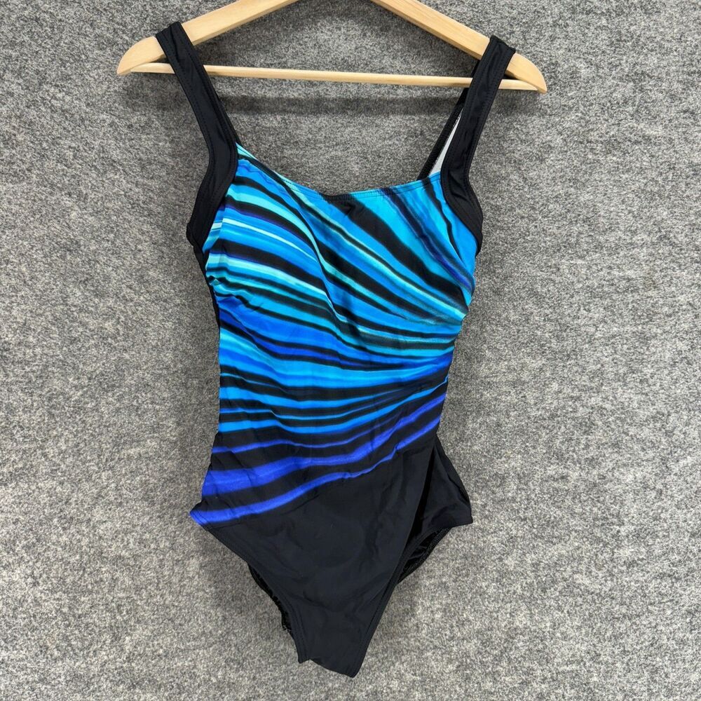 Unbranded Swimsuit Women 10 Black Striped Push Up Sleeveless Wide Strap Nylon